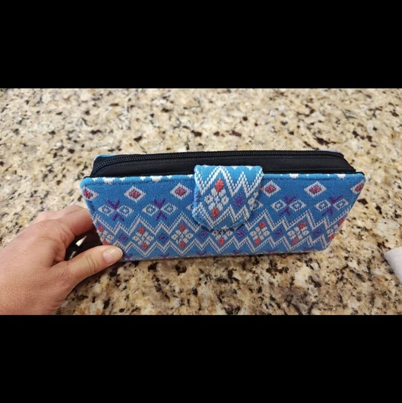 Blue Patterned Women's Fabric Clutch Wallet - Picture 3 of 12